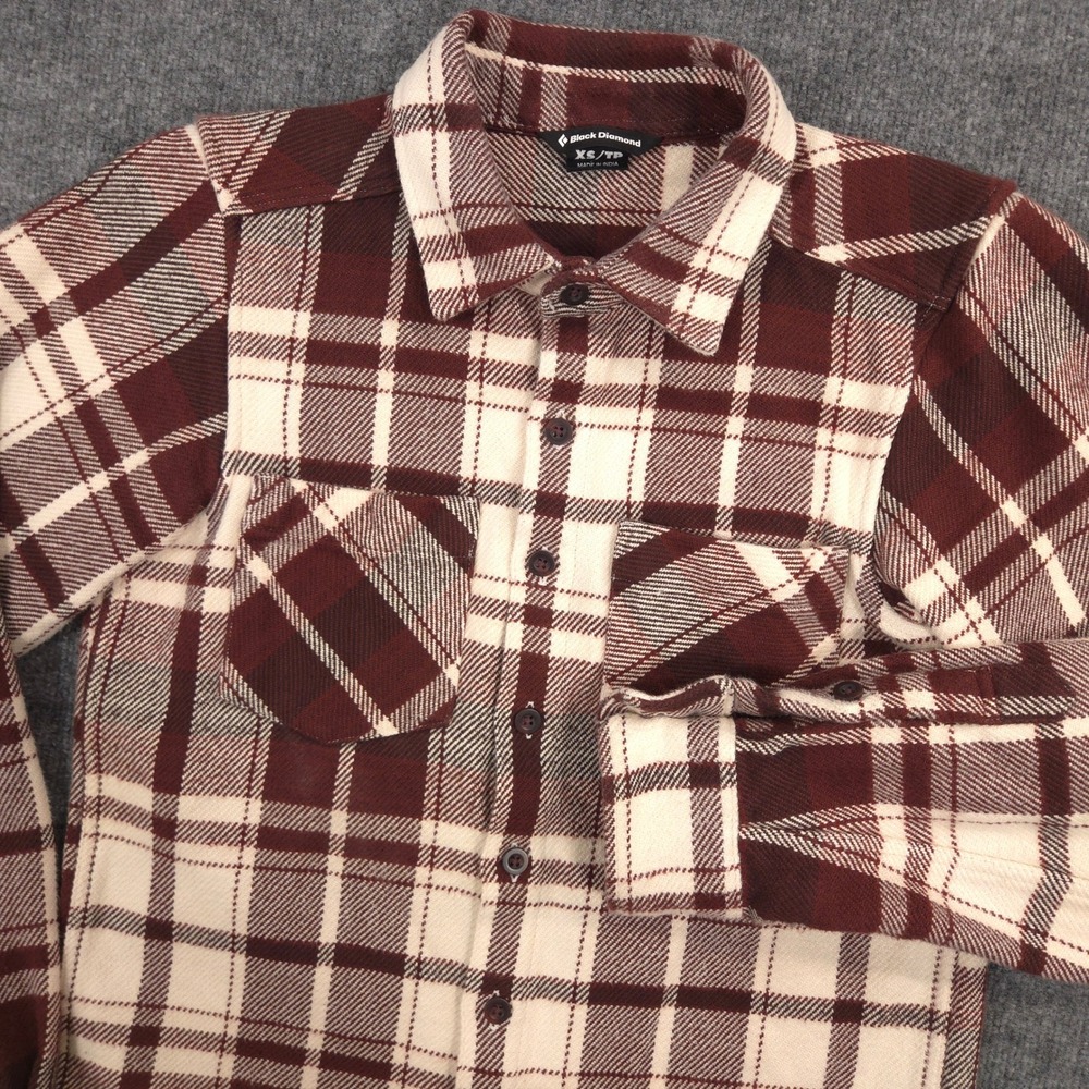 Black Diamond Project Heavy Flannel Shirt Mens XS Burgundy Plaid Thick Outdoor
